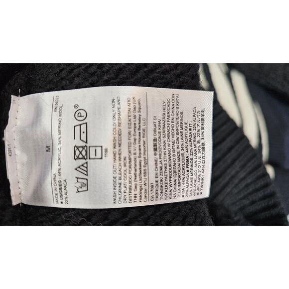 Banana Republic Black White Fair Isle Italian Yarn Sweater Alpaca Wool Sz M - Picture 4 of 4